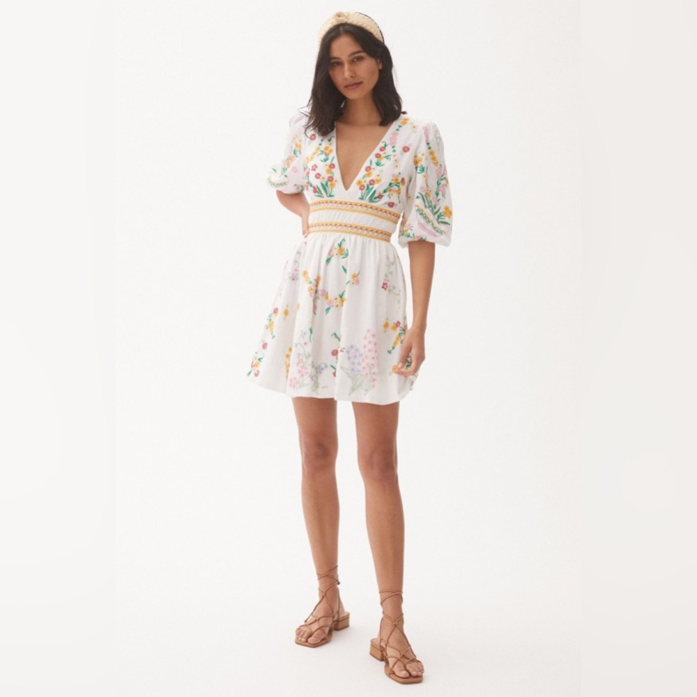 NWT; Anthropologie Deep V Embroidered Mini Dress; Size Medium